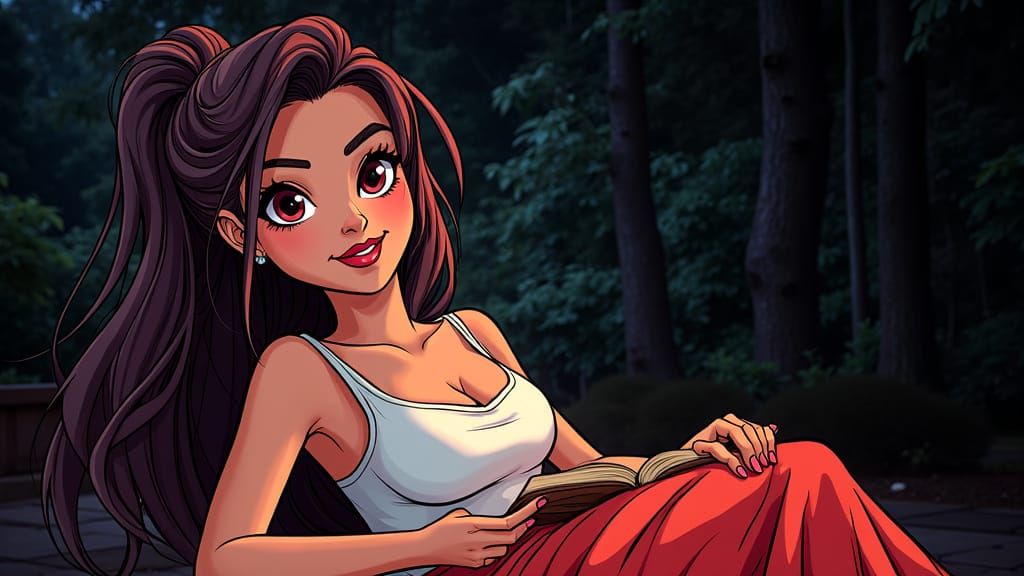 Cartoon Woman Portrait Drawing on White Background