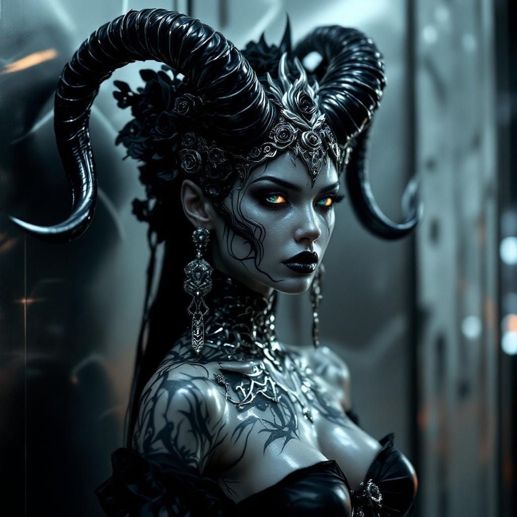 Demonic Queen with Chrome Skin and Steel Roses