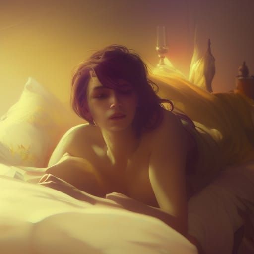 Dark Fantasy Woman in Bed: Hyperdetailed Digital Art