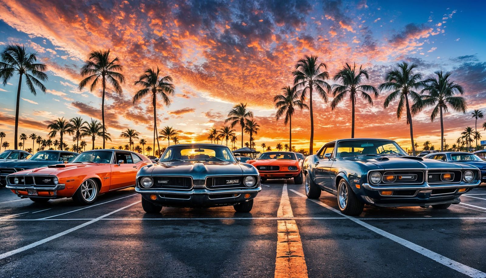 Muscle Car Show at Dusk in Southern California