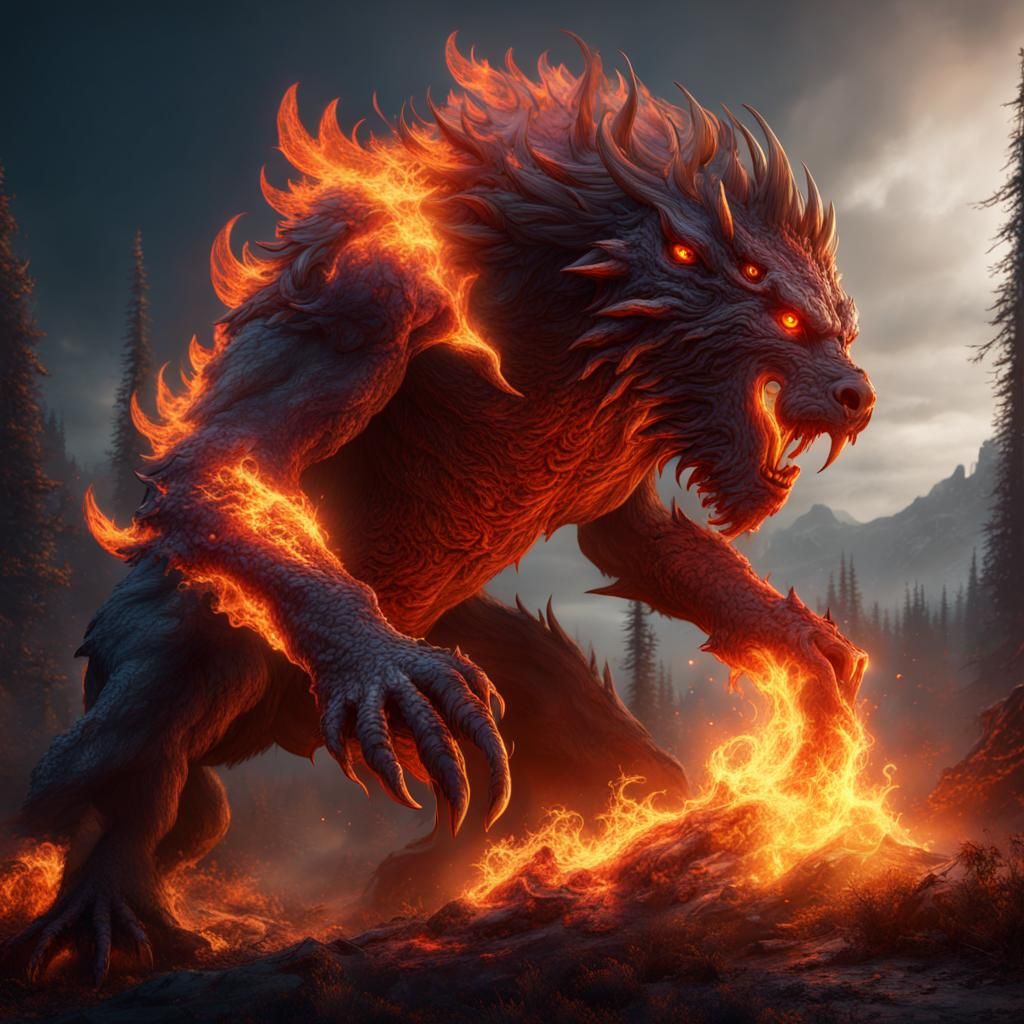 Living Fire Beast in Detailed Matte Painting