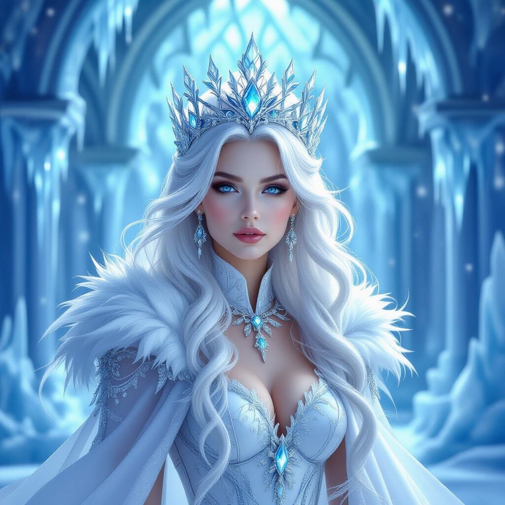 Majestic Ice Queen in Frozen Palace - Fantasy Art