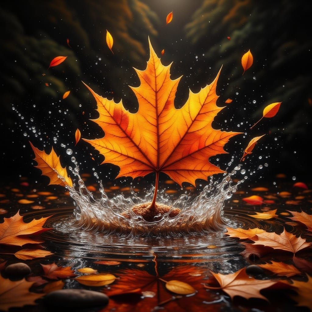 Autumn Leaf Splash: Hyperrealistic Mid-Air Suspension
