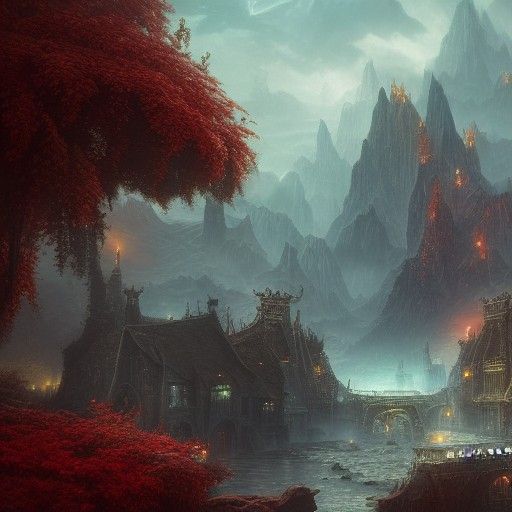 Fantastical Night Scene in Detailed Matte Painting