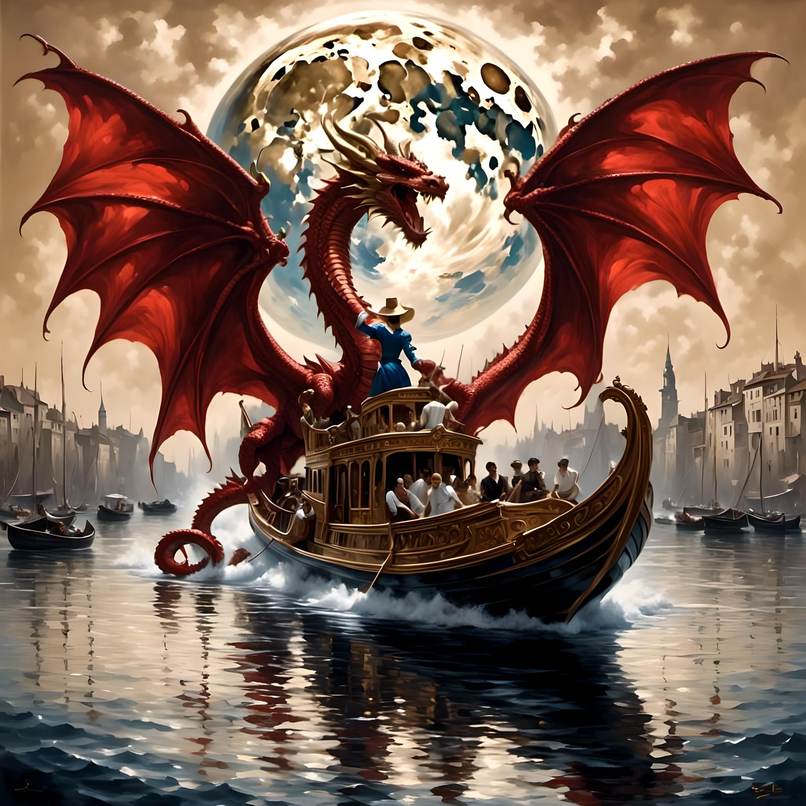 Sepia Art Illusion: Red Dragon, Blue Angel