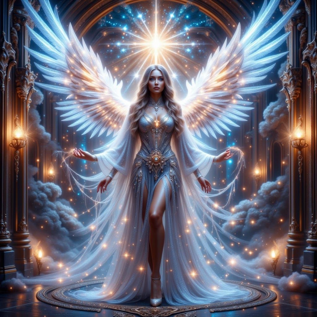 Star Angel in Mystical Elevator with Ethereal Glow
