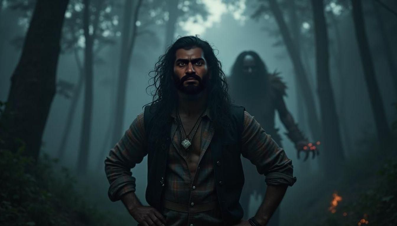 Eerie Forest Encounter: Hyper-Realistic Horror Image