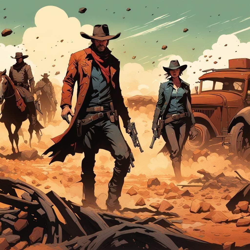 Dramatic Cowboy Shootout in Detailed Matte Painting