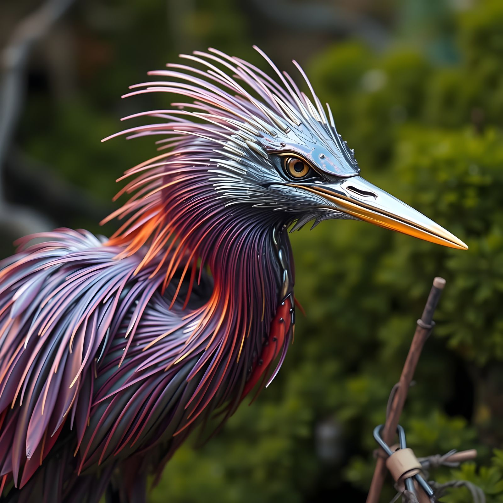 Surreal Chrome Heron with Triadic Colors and Sparkles