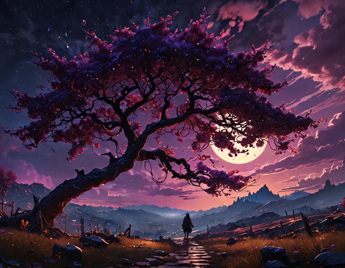 Night Sky in a Cherry, Detailed Fantasy Art