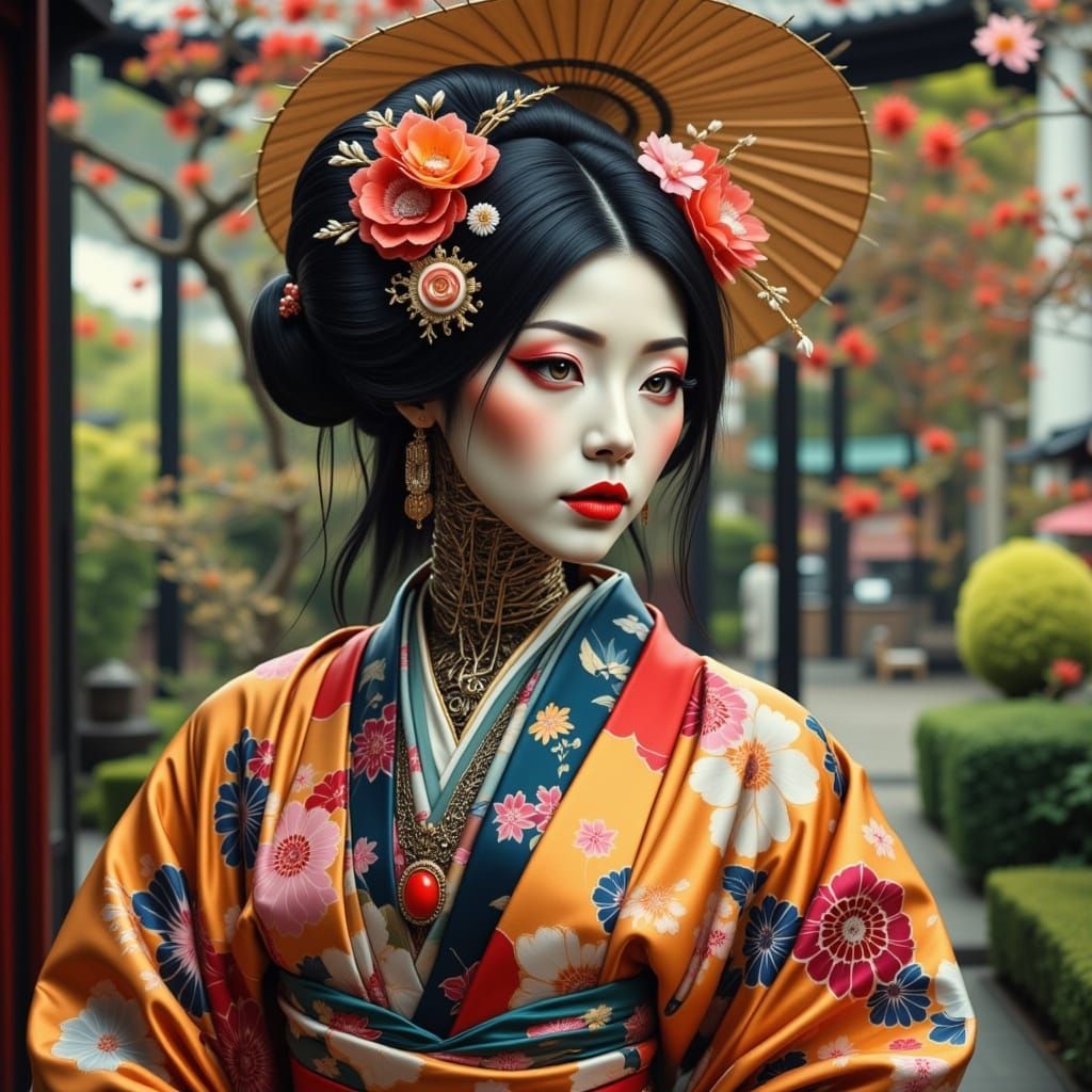 Sci-Fi Android Geisha in Exquisite Kimono