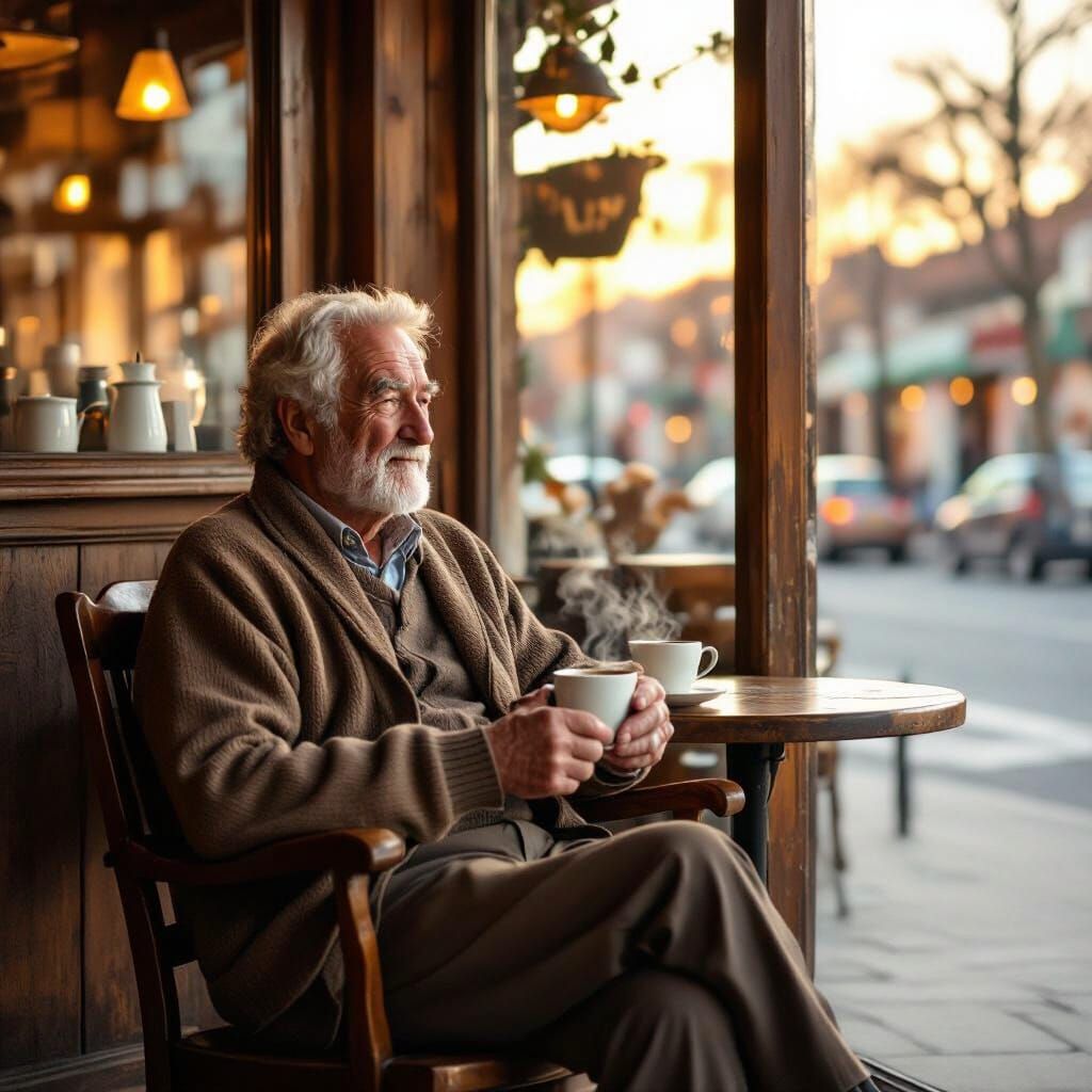 Cozy Coffee Shop Scene at Sunset