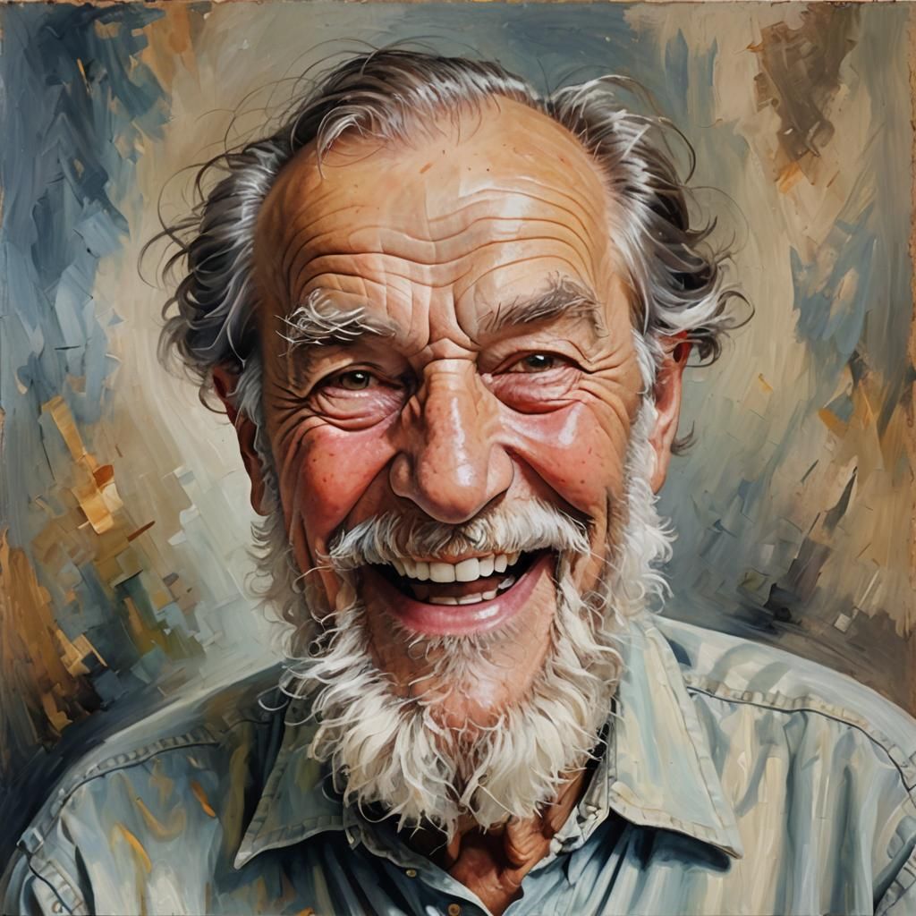 Happy Elderly Man with Beard, Oil Painting
