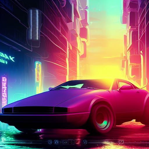 Cyberpunk Car in Retrowave Style Concept Art