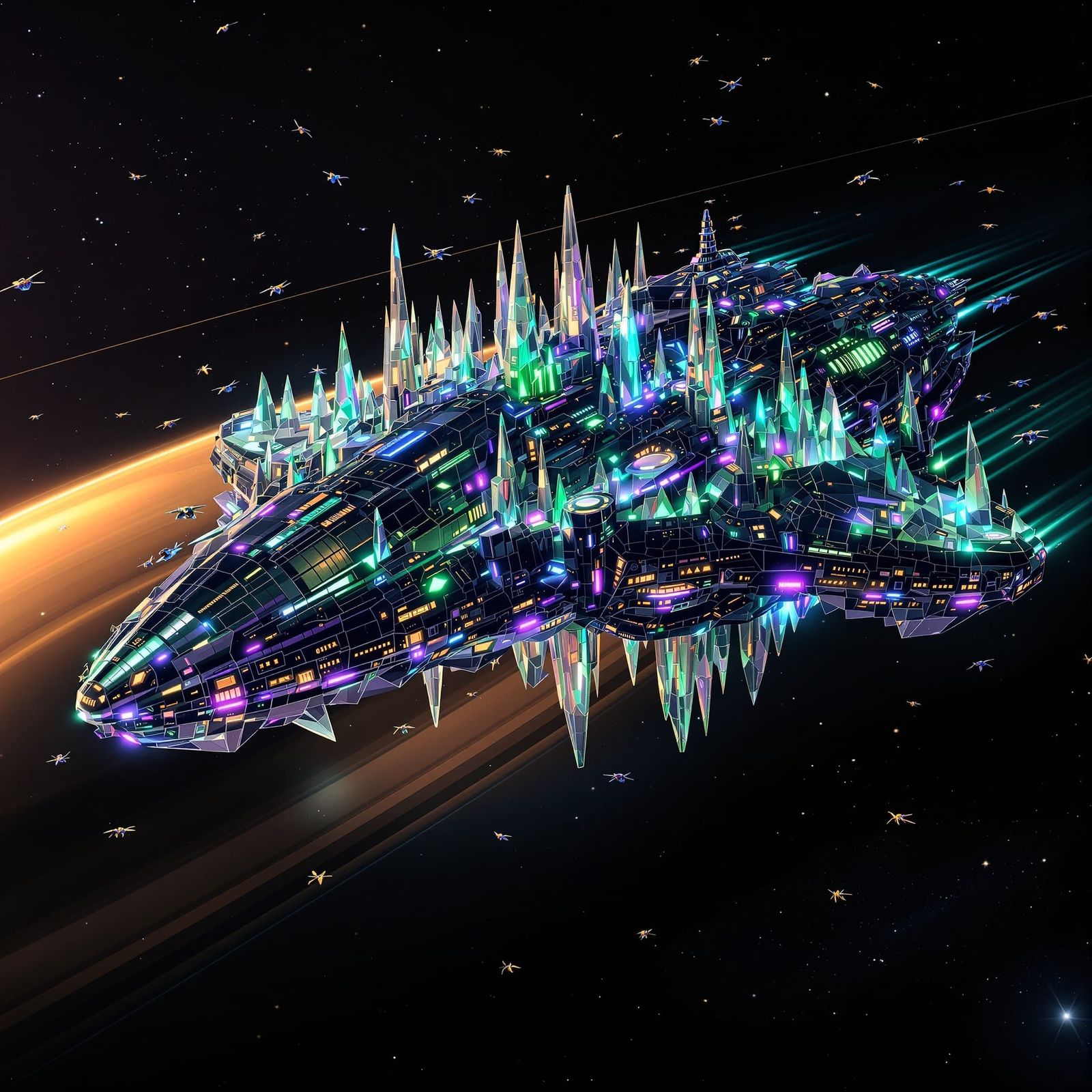 Alien Mothership Over Saturn in Painterly Style