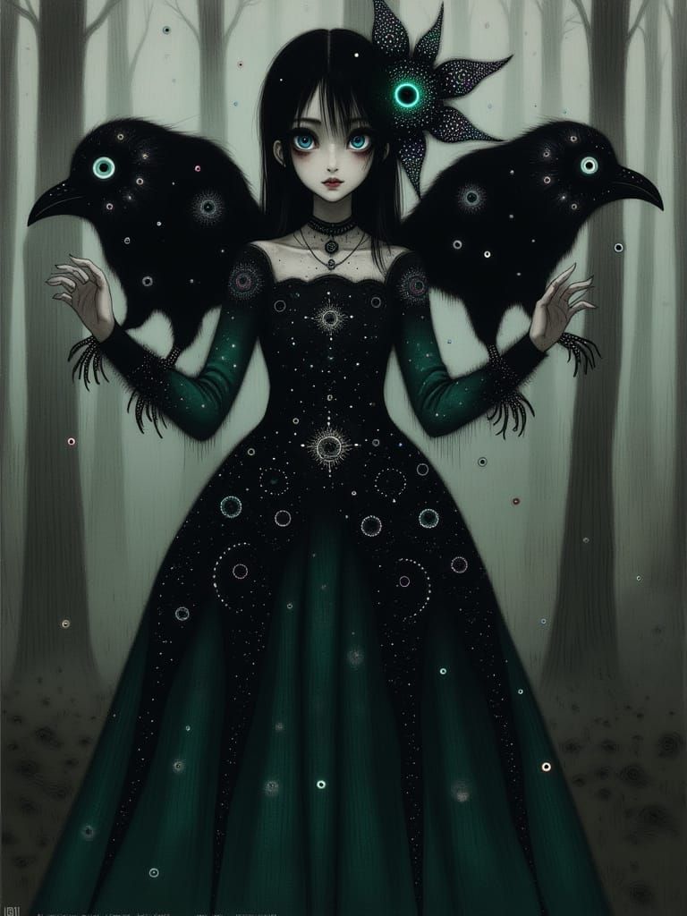 Woman with ravens