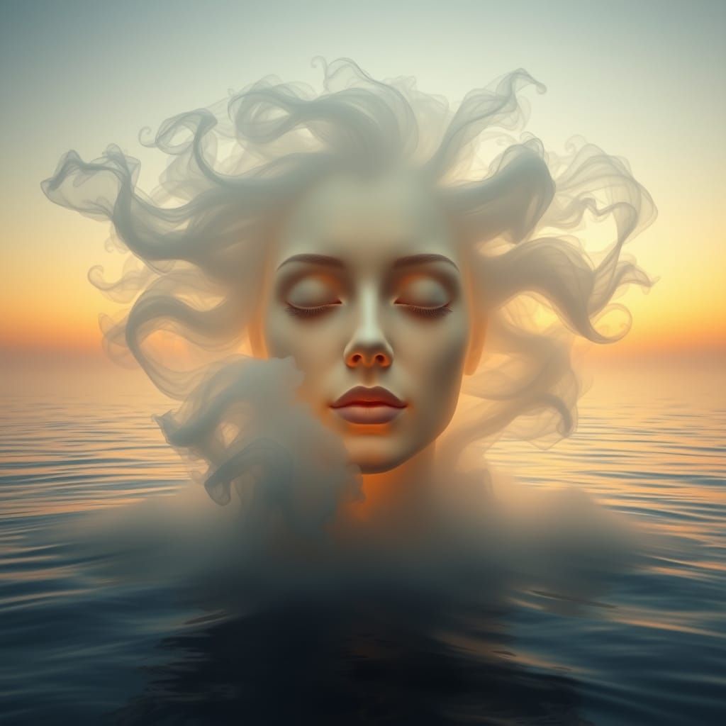 Surreal Woman Emerges from Ocean Mist in Hyper-Realistic 4K