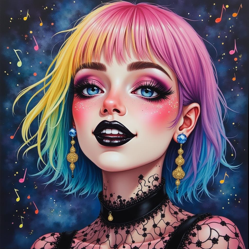 Ethereal Cosmic Goddess in Vibrant Spotlight