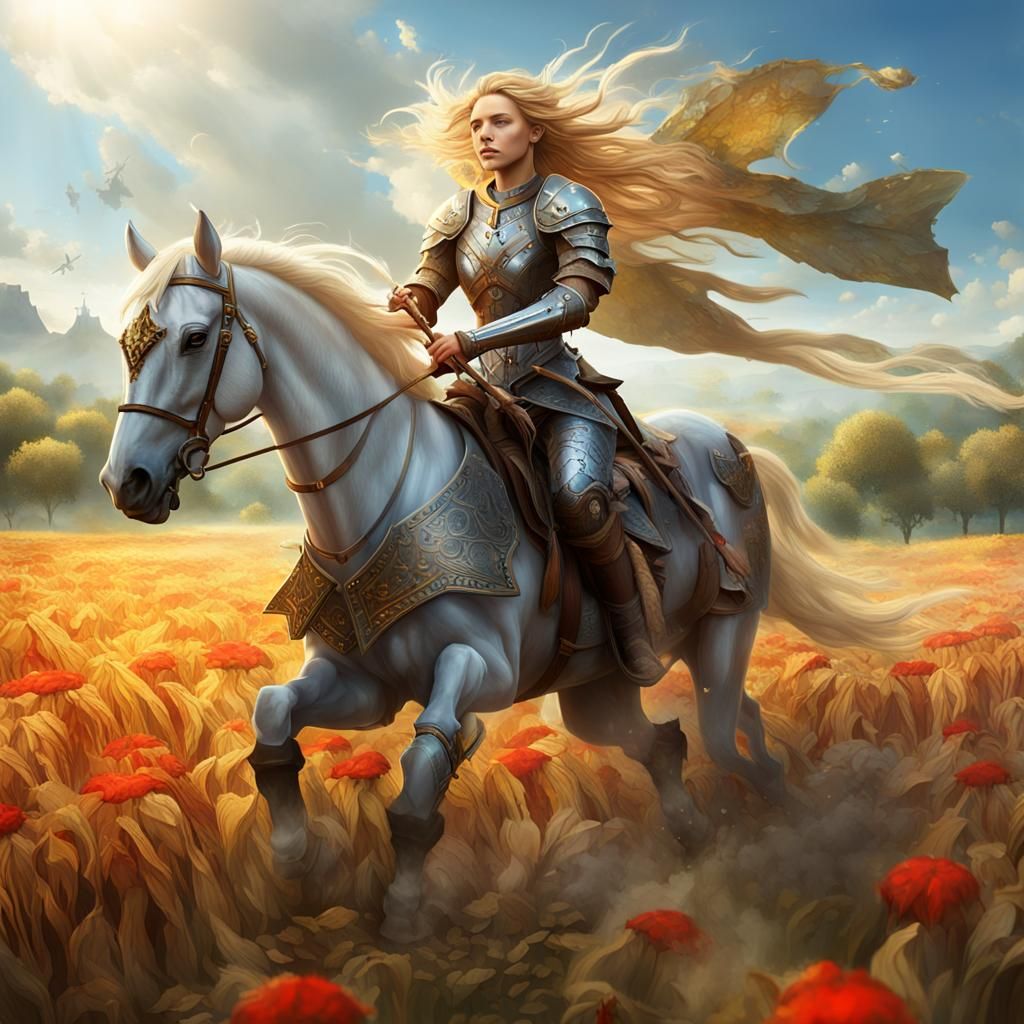 Templar Knight Girl Rides Through Harvest Field