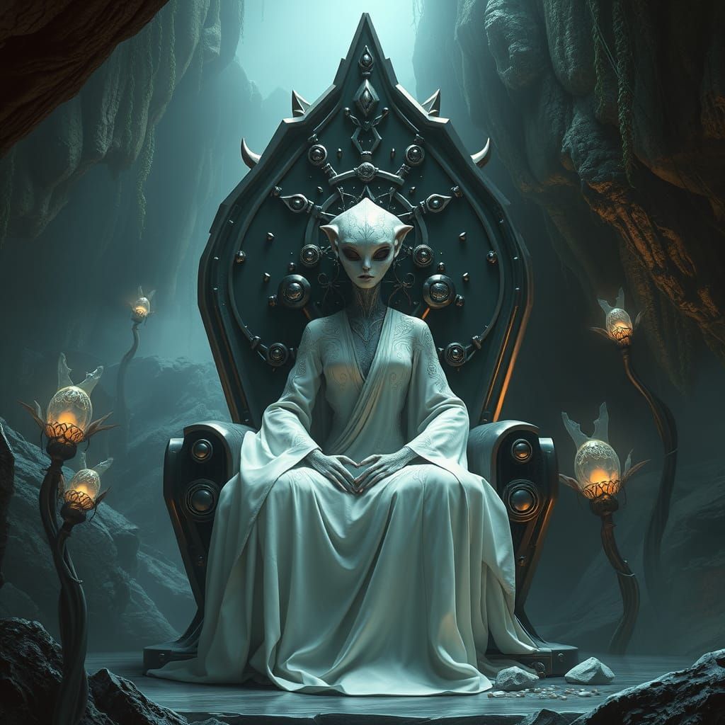 Serene Female Alien in Mystic, Futuristic Landscape