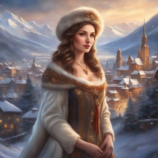 Polish Noble Woman with Fur Hat and Coat