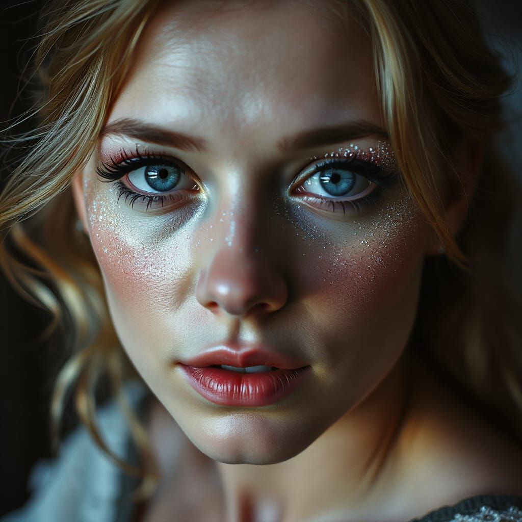 Fairy Portrait with Glitter Skin and Pastel Makeup