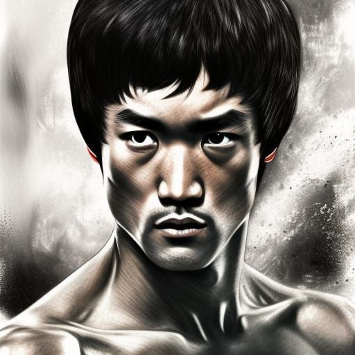 Hyperrealistic Bruce Lee Splash Art Portrait