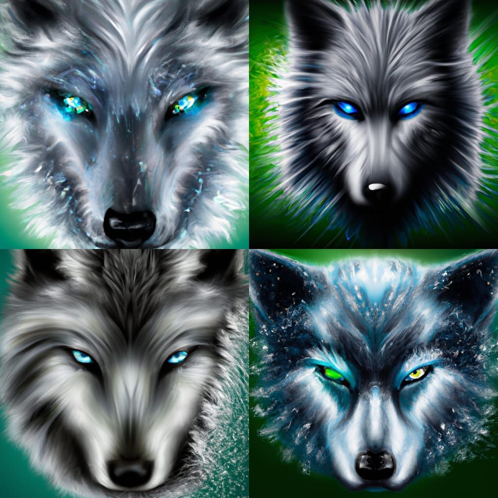 Silver Wolf with Blue Eyes: Hyperrealistic Splash Art