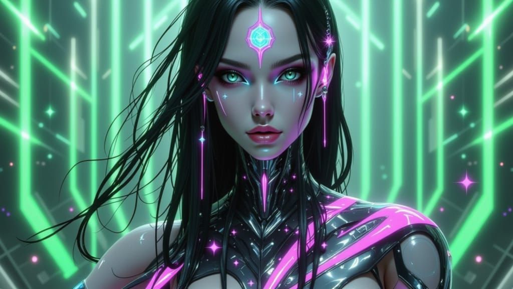 <lora:Inverse V2:1.0> Dripping Airbrush Geometric, Cyberpunk fairy, pink, blue with lavender and silver Expressive Dadai...