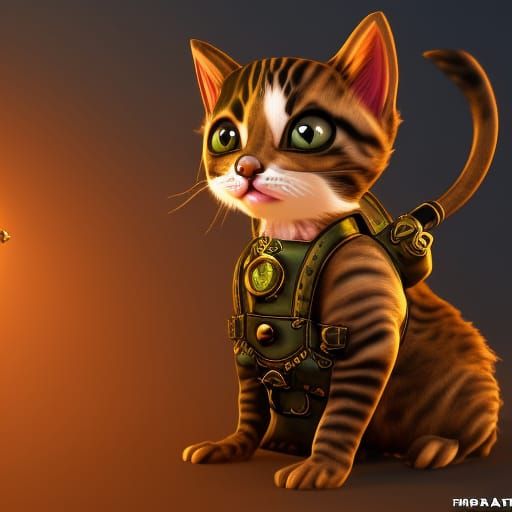 Steampunk Kitten and Dog in Detailed Art