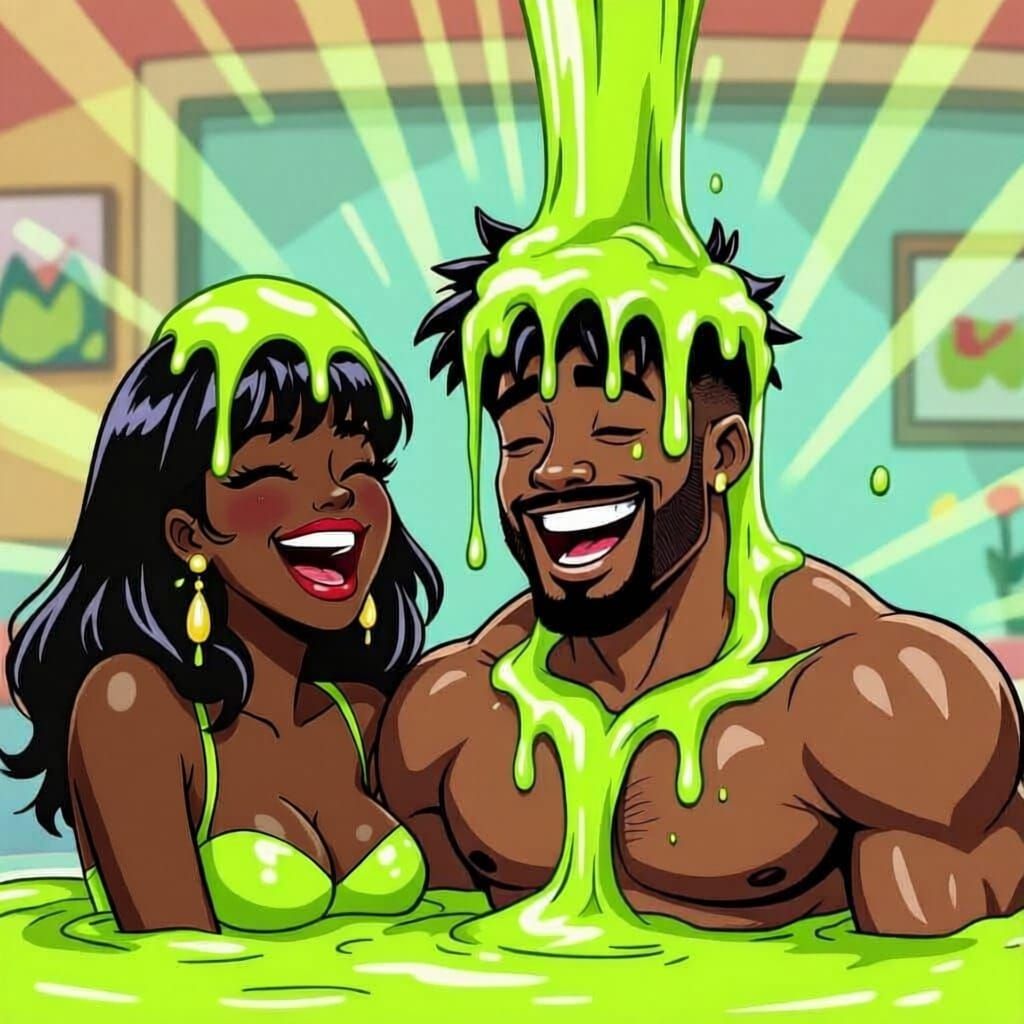 Joyful Sliming Scene in Retro Cartoon Style
