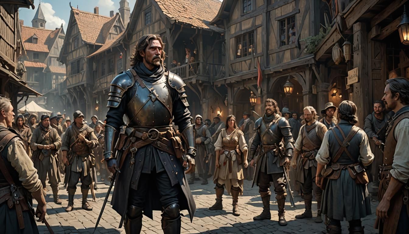 Dark Fantasy Meung Market Scene in Dramatic Lighting