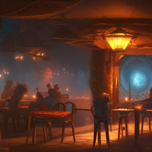 Fantastical Night Cafe Concept Art in Deep Color
