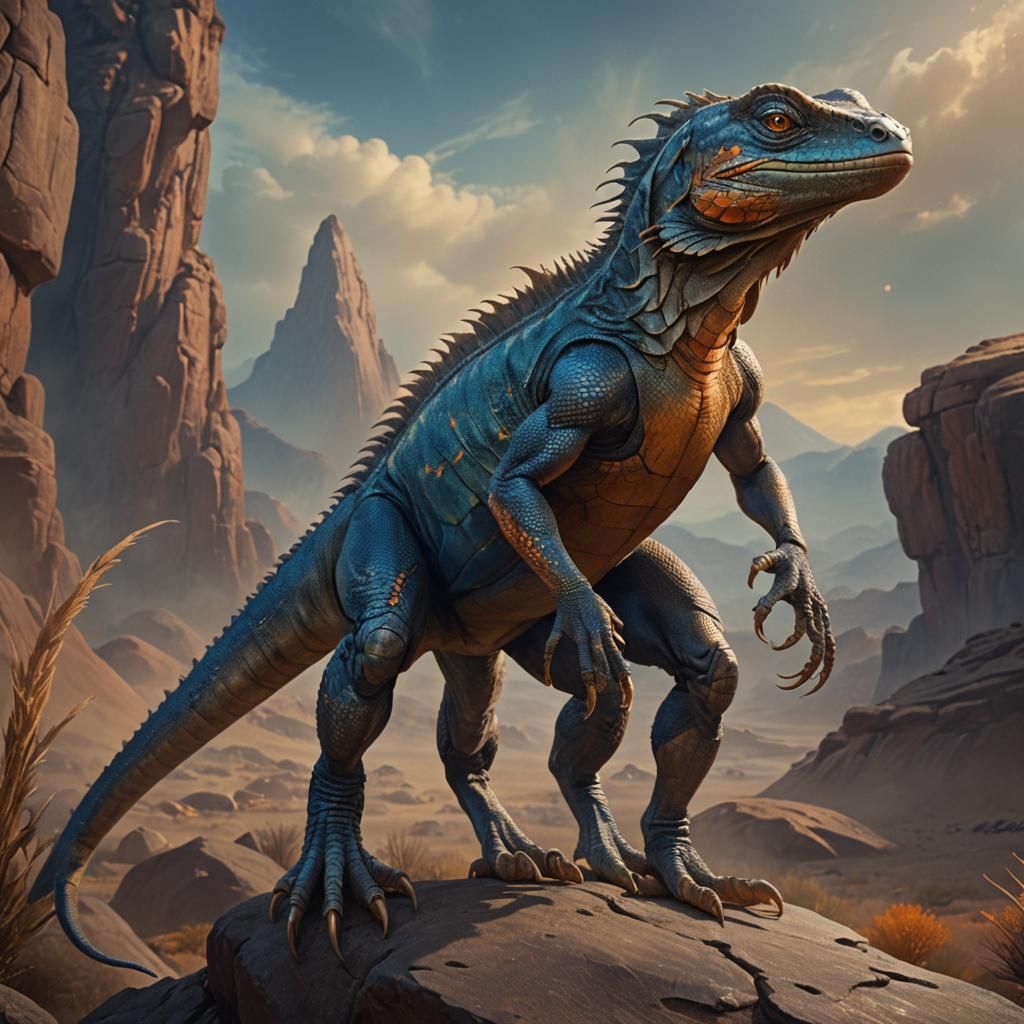 Fantasy Lizard Warrior in Hyperrealistic Style