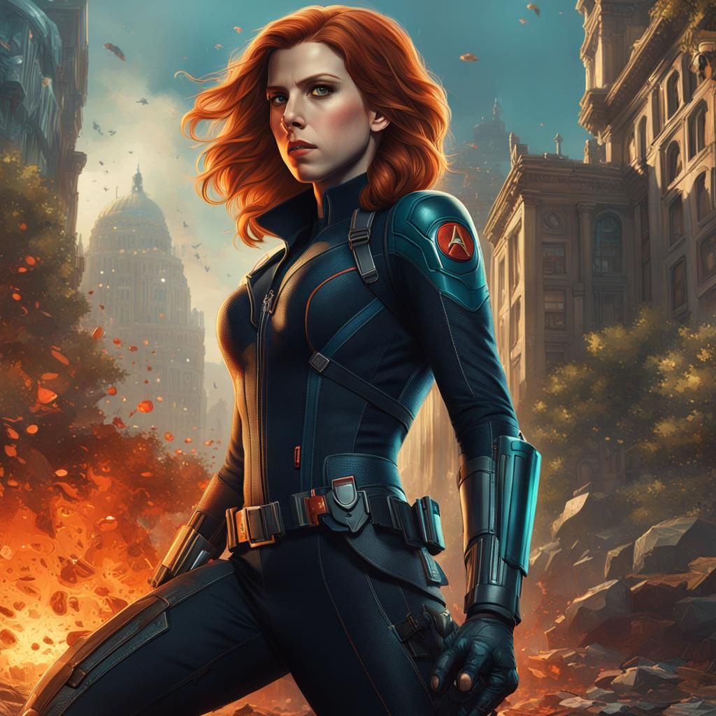 Anna Kendrick as Black Widow in Art Nouveau Style