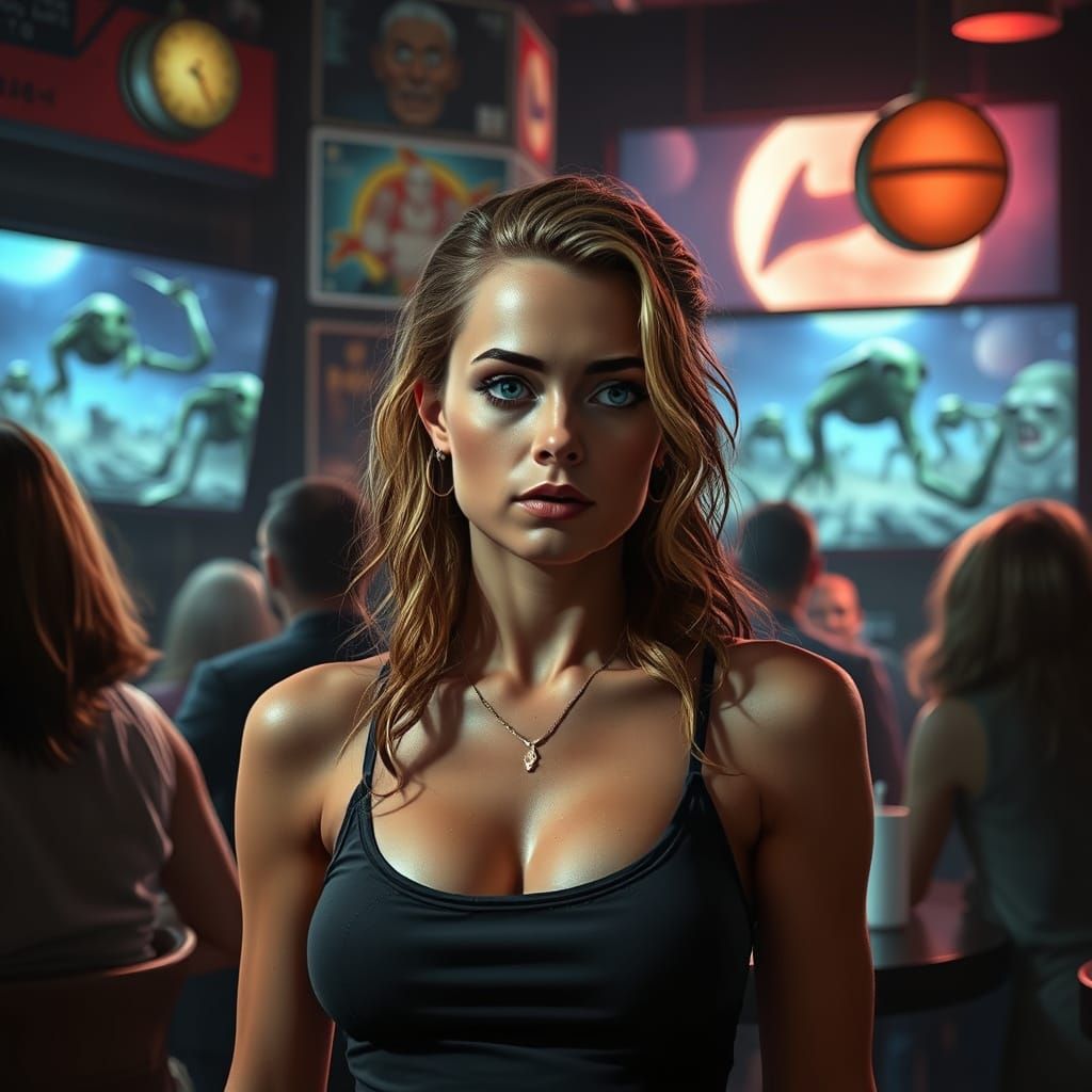 Woman in Fearful Crowd Watches Alien Invasion