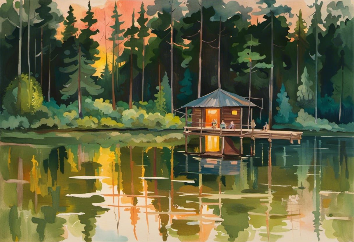 Finnish Summer Lake: Gouache Impressionist Masterpiece