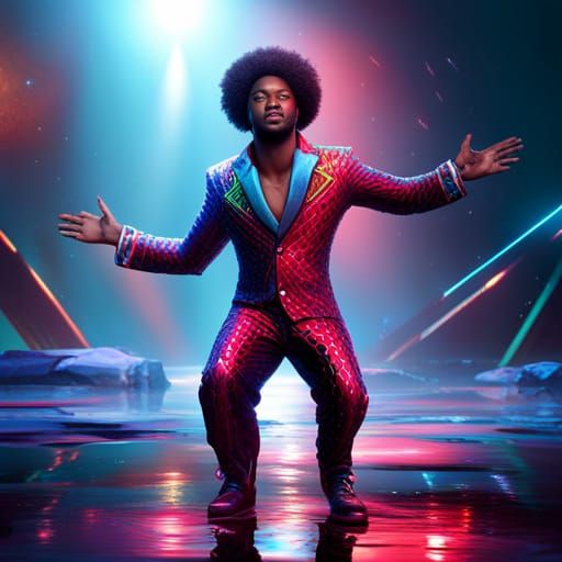 Black Man in Multicolored Disco Suit
