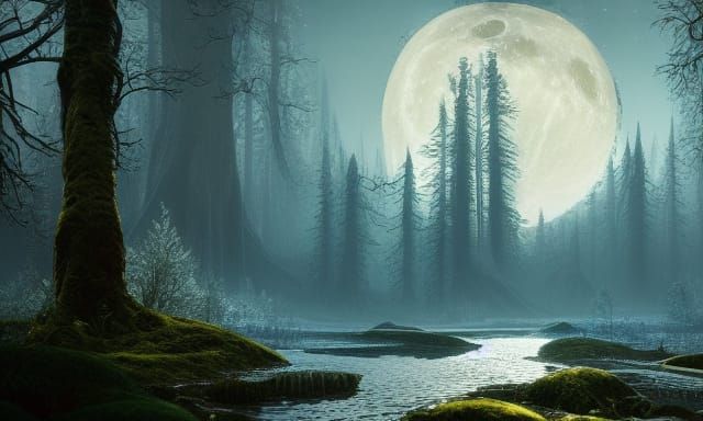 Epic Moonlit Forest in Gold and Blue