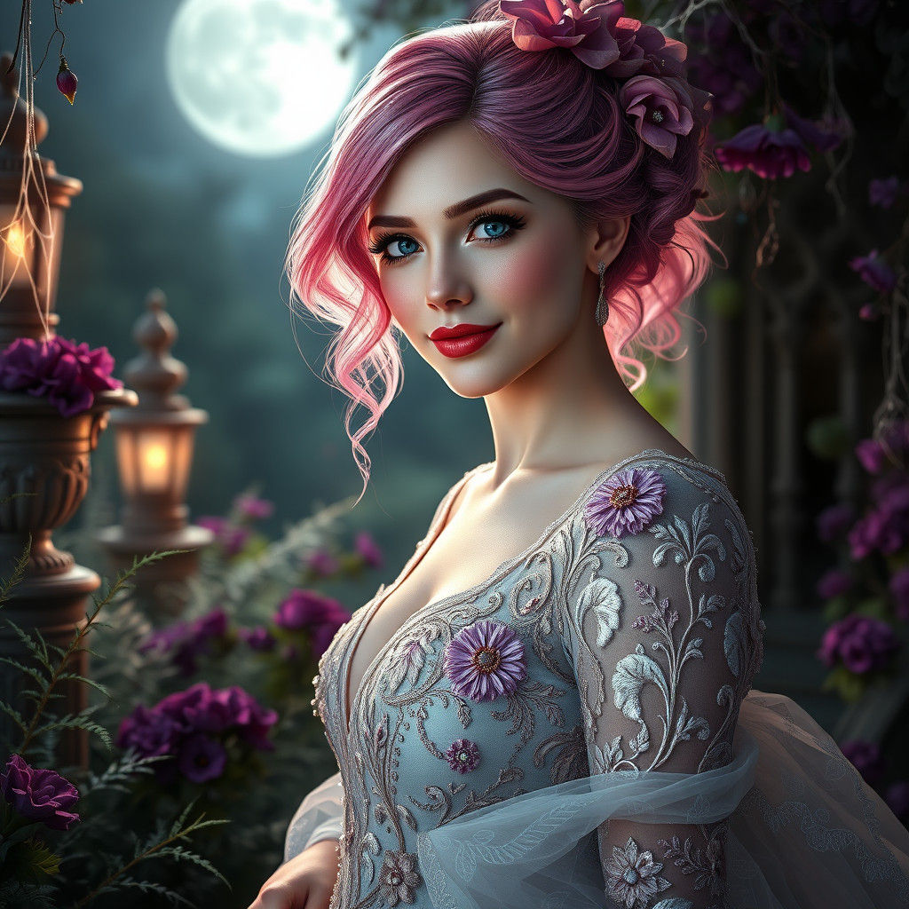 Moonlit Woman in Gothic Garden, Splash Art