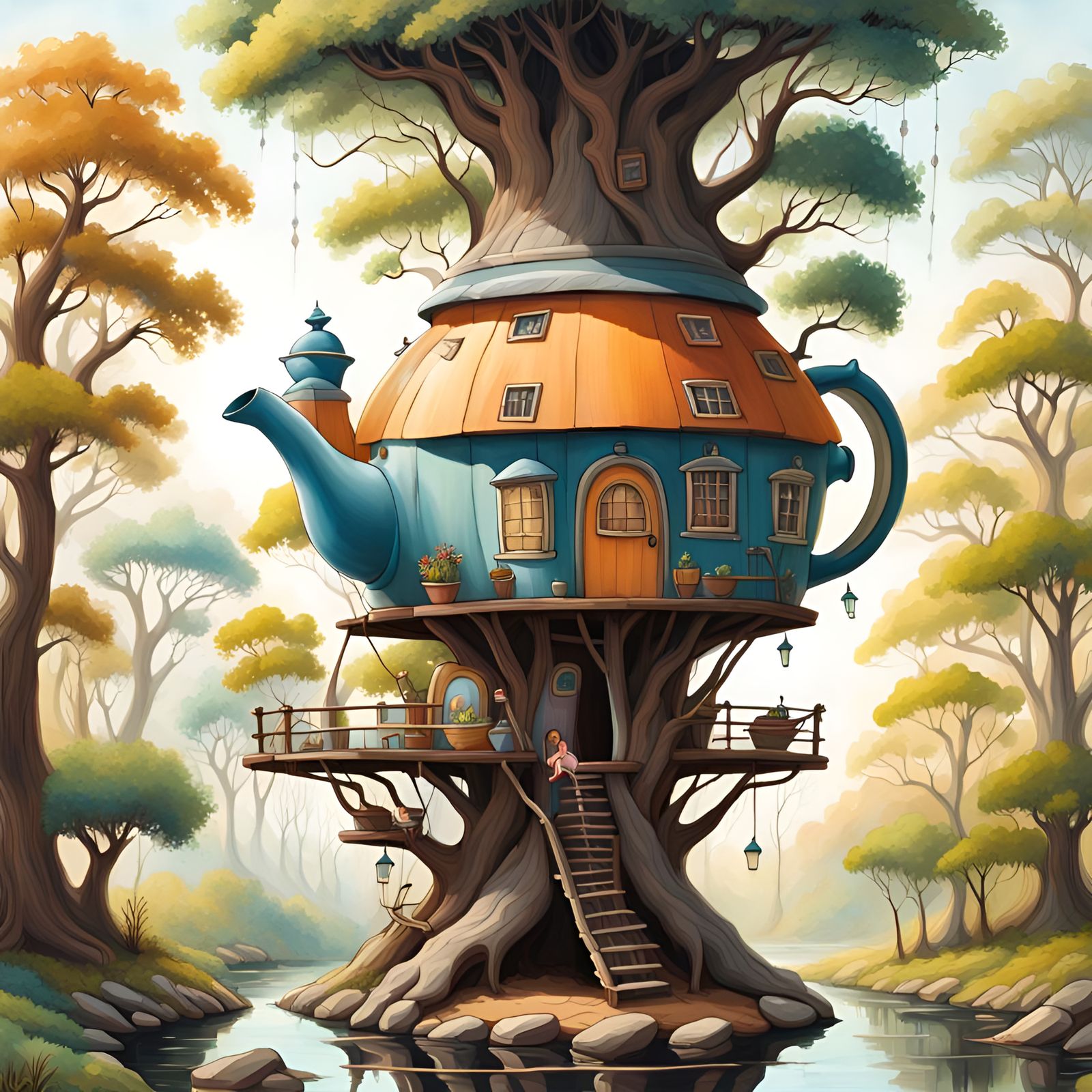 Eye-Catching Teapot Treehouse in High Fantasy Style