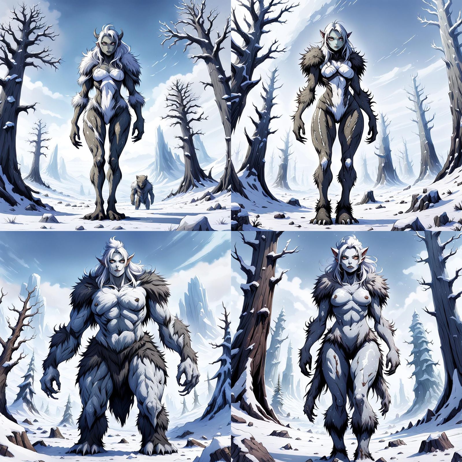 Monster Girl Giantess Dominates Snowy Tundra in Anime Style