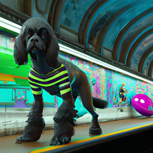 Cocker Spaniel Subway Surfer: Detailed Matte Painting