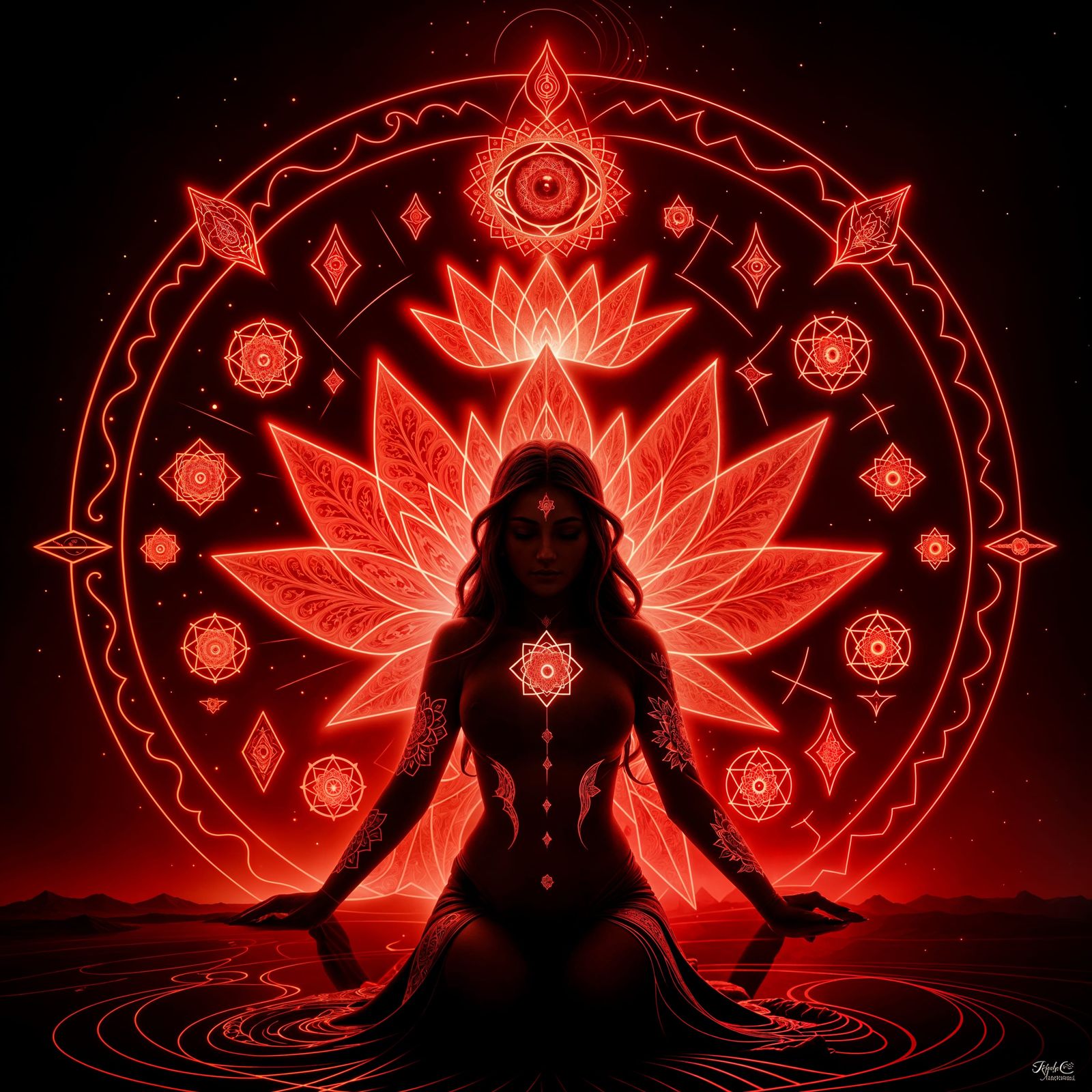 Gnostic Goddess Rising from Fractal Lotus Flower