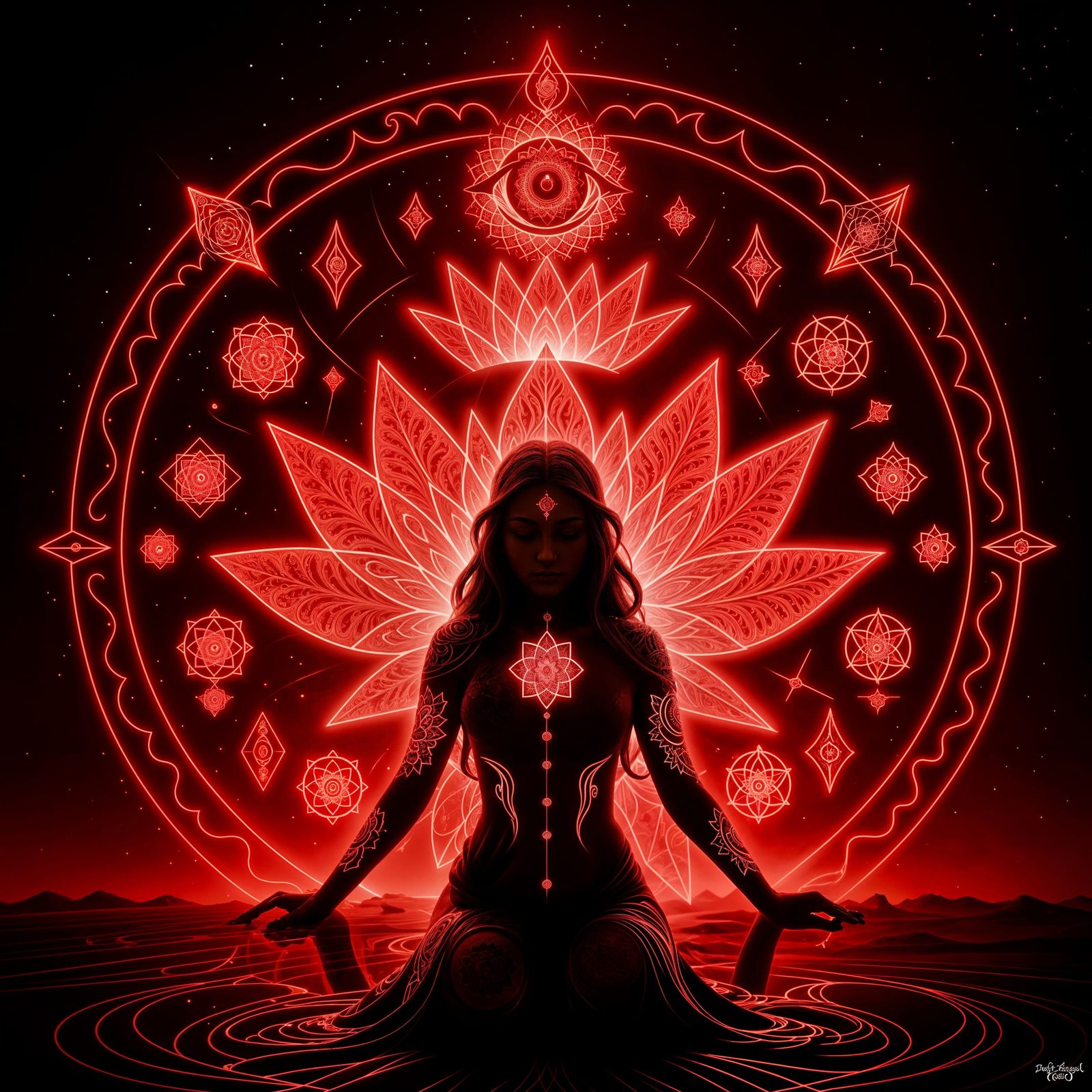 Gnostic Goddess Rising from Fractal Lotus Flower
