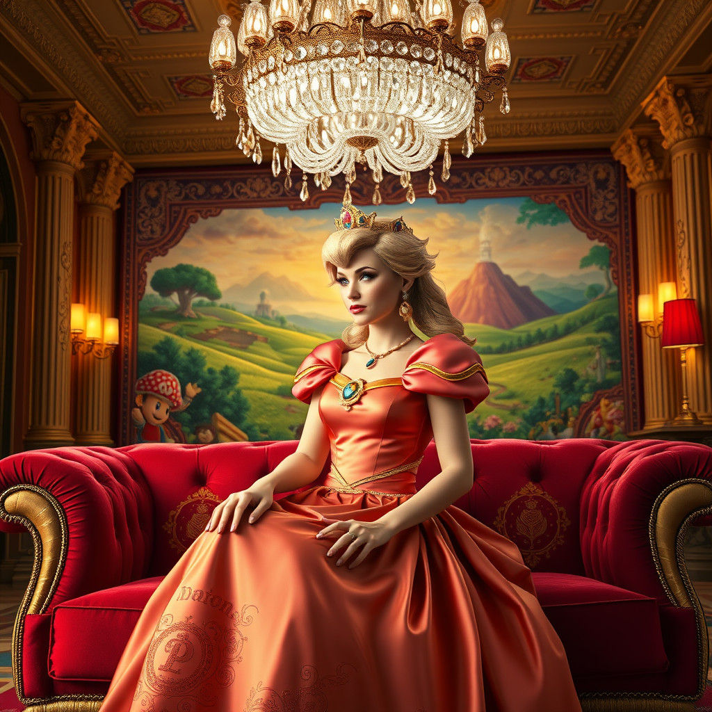 Princess Peach in Opulent Mario-Themed Estate