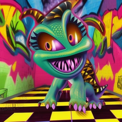 Cute Dinosaur on Dance Floor in CGI Style