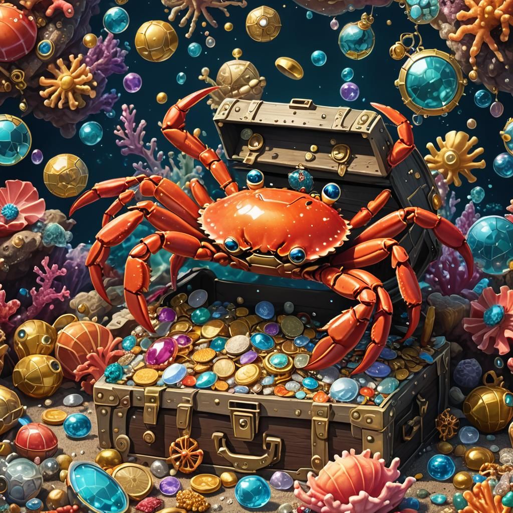 Cartoon Sea Crab with Treasure: 3D Comic Style