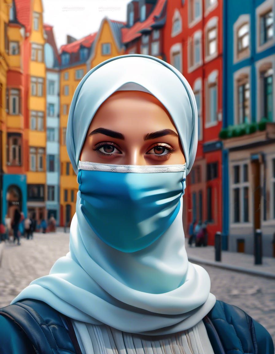 Hijabi Woman in Copenhagen: Oil Painting