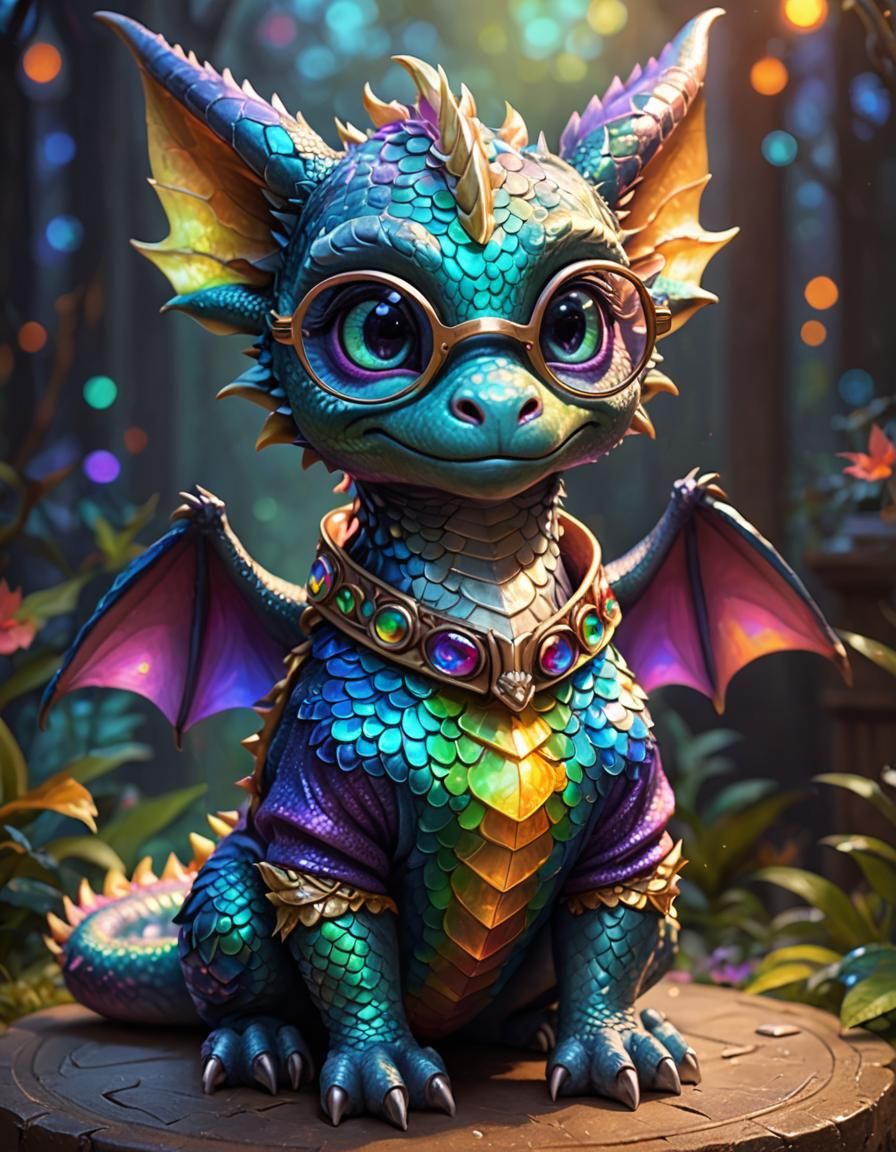 Adorable Iridescent Dragon in Sweater and Glasses